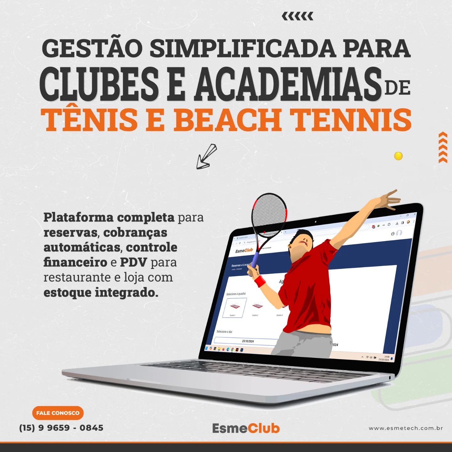 Gestão simplificada para clubes e academias de tênis e beach tennis